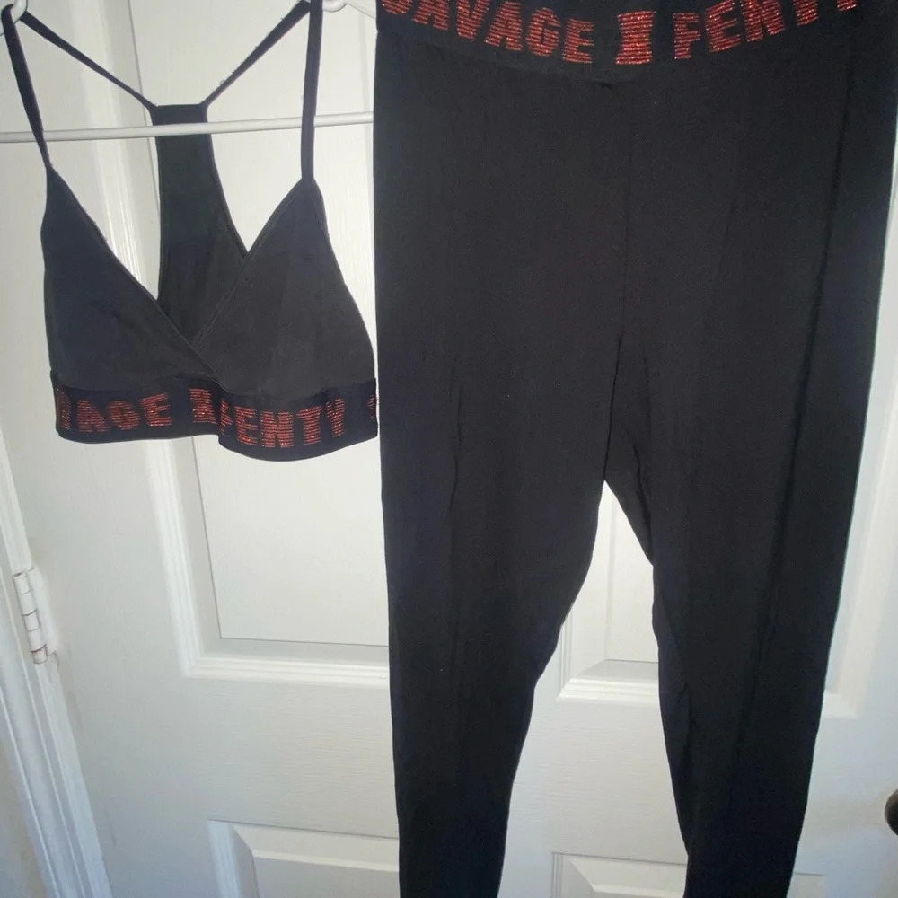 Savage X Fenty Black Leggings & Sports Bra with Red Detailing. - Picture 2 of 5